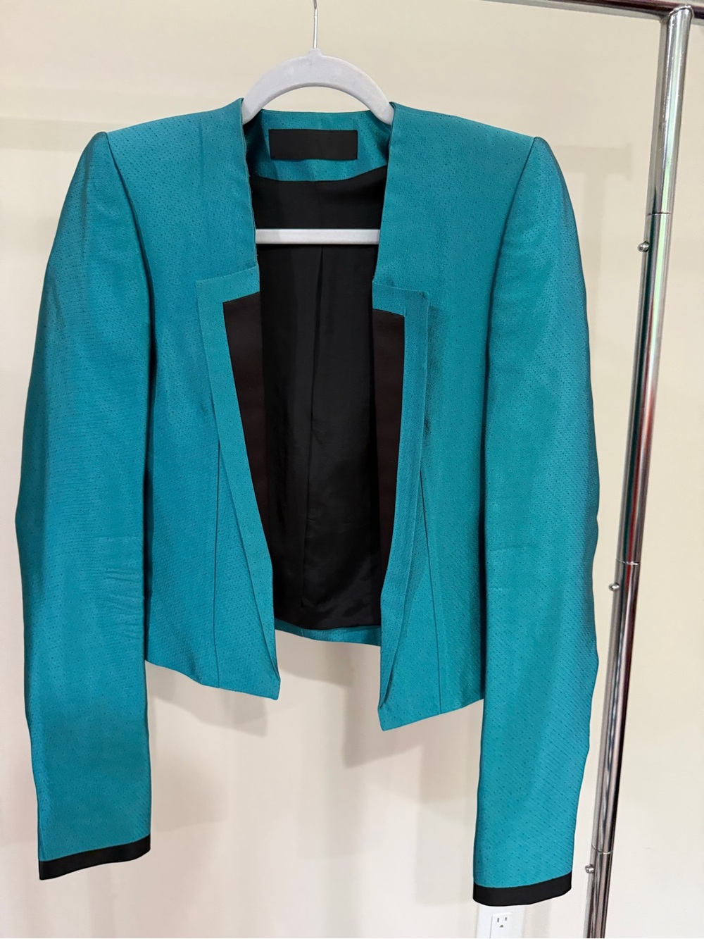 HAIDER ACKERMANN 2012 turquoise cropped black trim blazer jacket size 38